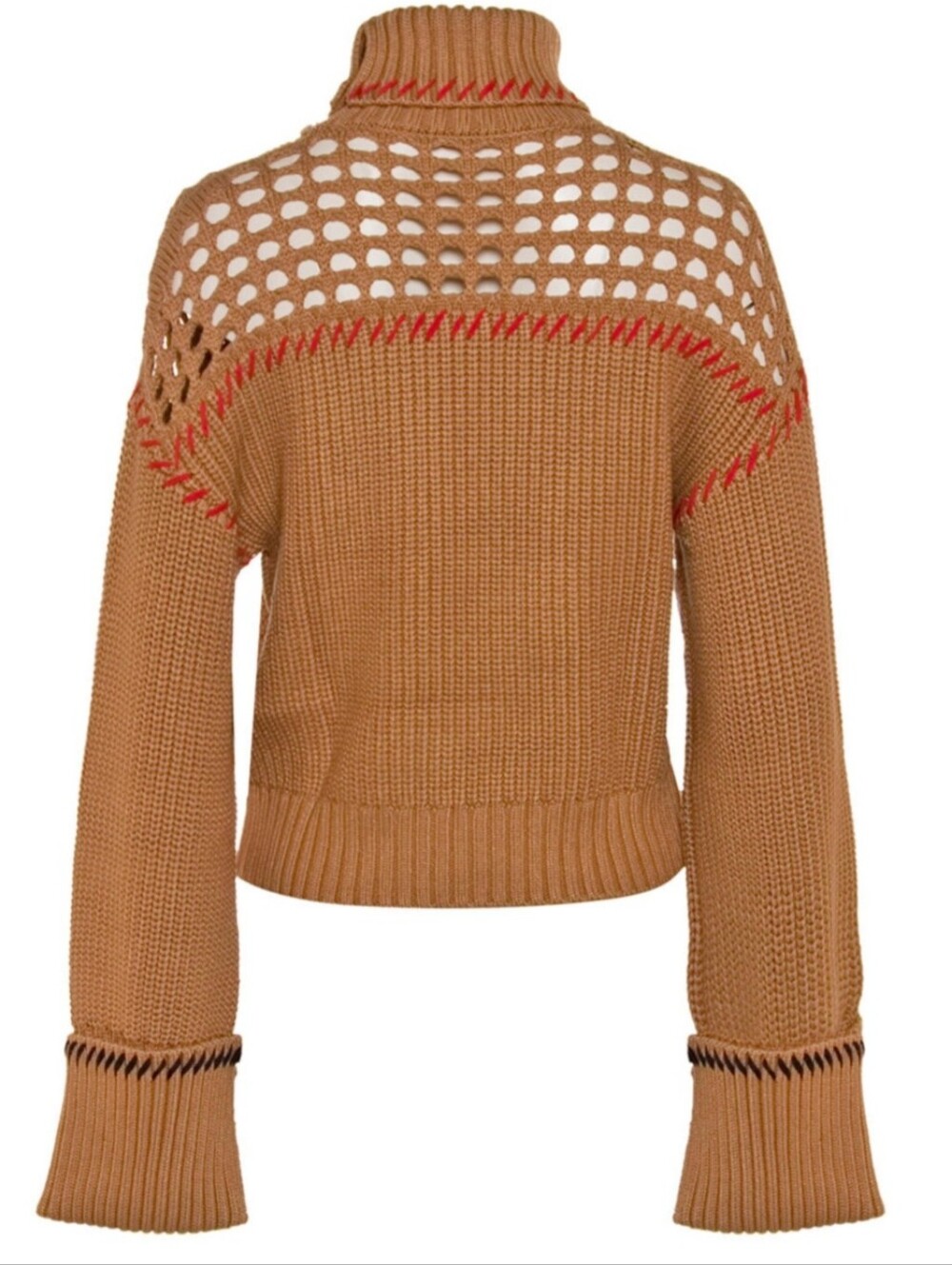 Staud Lillian Open Knit Scandinavian Camel Brown Turtleneck Sweater Size Medium